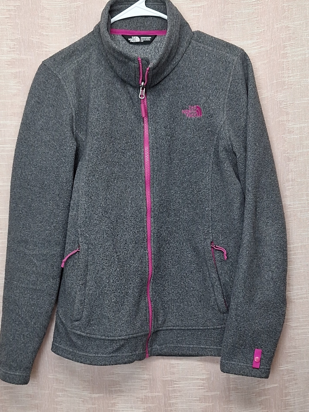 The North Face Womens' Grey Fleece Jacket with Pink Trim Size L
